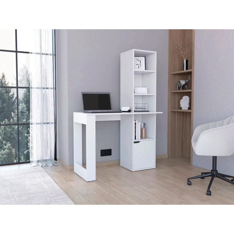 Bureau d'écriture avec bibliothèque et armoire, Blanc