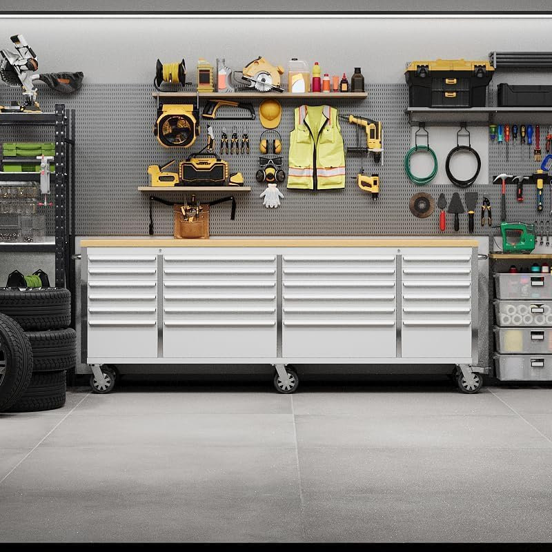 Coffre à outils mobile de 72 pouces, armoire de rangement pour outils avec 15 tiroirs, chariot de rangement pour outils en métal, établi à roulettes en acier inoxydable, roues verrouillables, coffre à outils à 3 compartiments pour garage, atelier, a