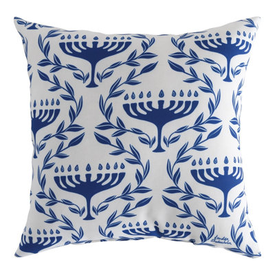 Happy Hanukkah All Over Menorah Throw Pillow 18" x 18"