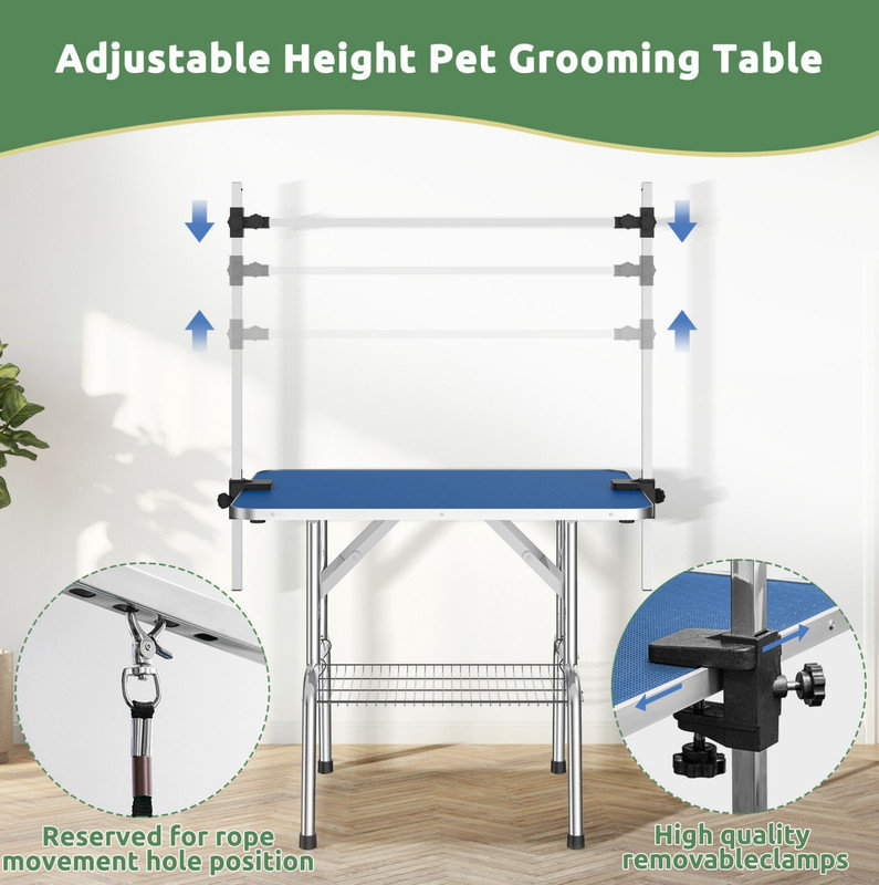 46 Inch Foldable Dog Grooming Table for Home with Adjustable Arm, Noose, Non-Slip Surface, and Storage Mesh Tray