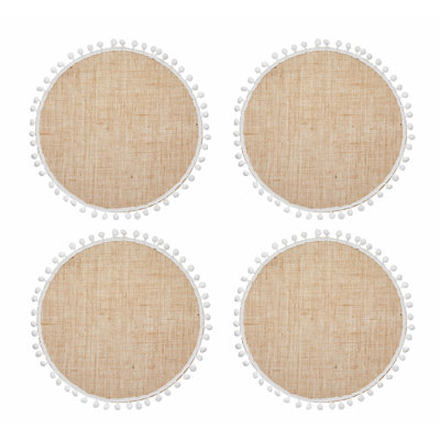 Natural Elements Woven Hessian Placemats with Pom Pom Decorations