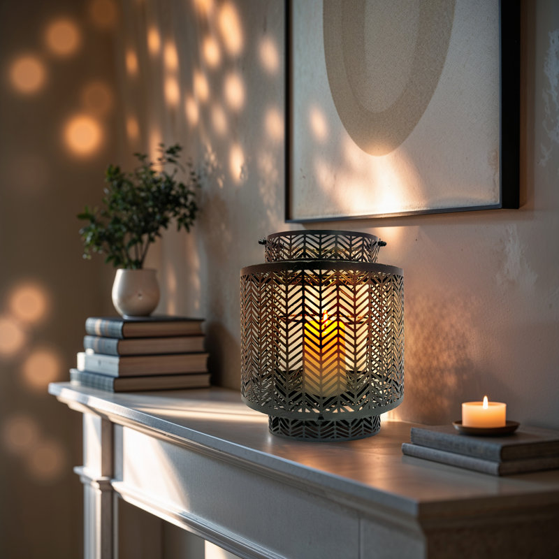 Metal Tabletop Lantern, 7" H x 7" W x 9" D, Black