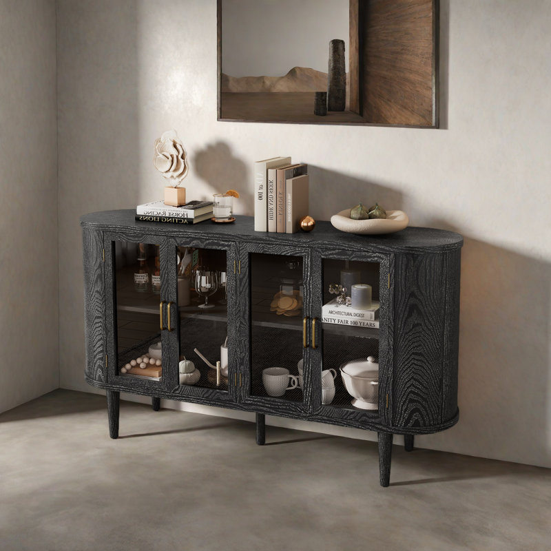 Farmhouse Sideboard Cabinet With Storage, Wood Buffet Cabinet With Glass Doors And Adjustable Shelves For Kitchen, Dining Room And Living Room