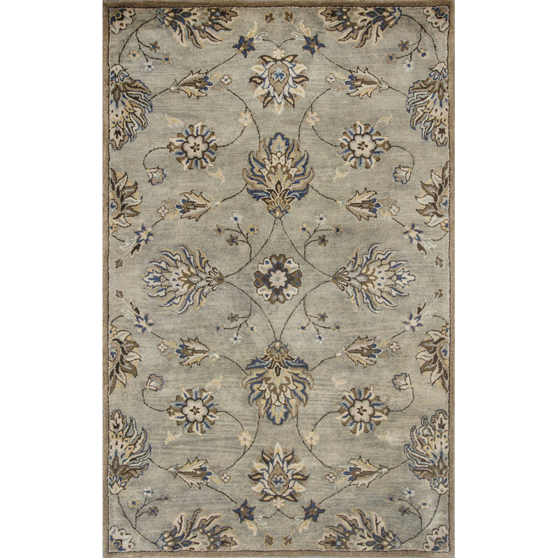 Tapis d'intérieur floral traditionnel touffeté à la main 5 po x 8 po gris
