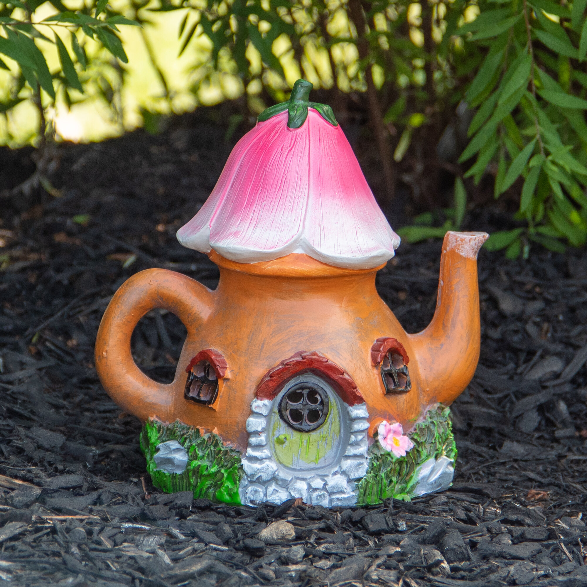 Northlight 7 in. Solar Lighted Flower Tea Pot Outdoor Garden