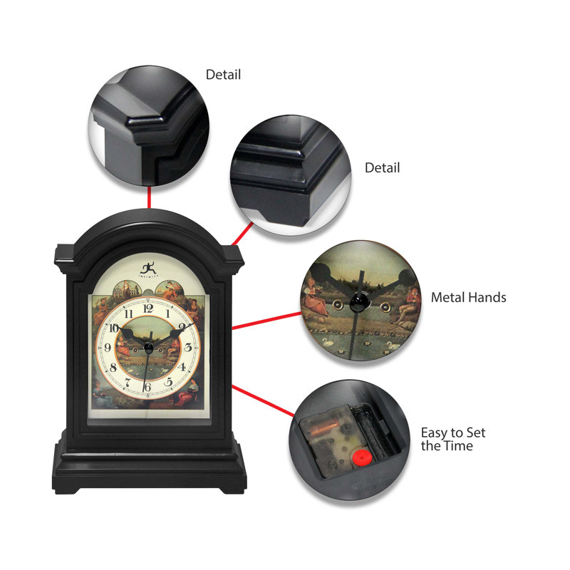 Black Grandfather-Inspired Tabletop Clock with Artwork
