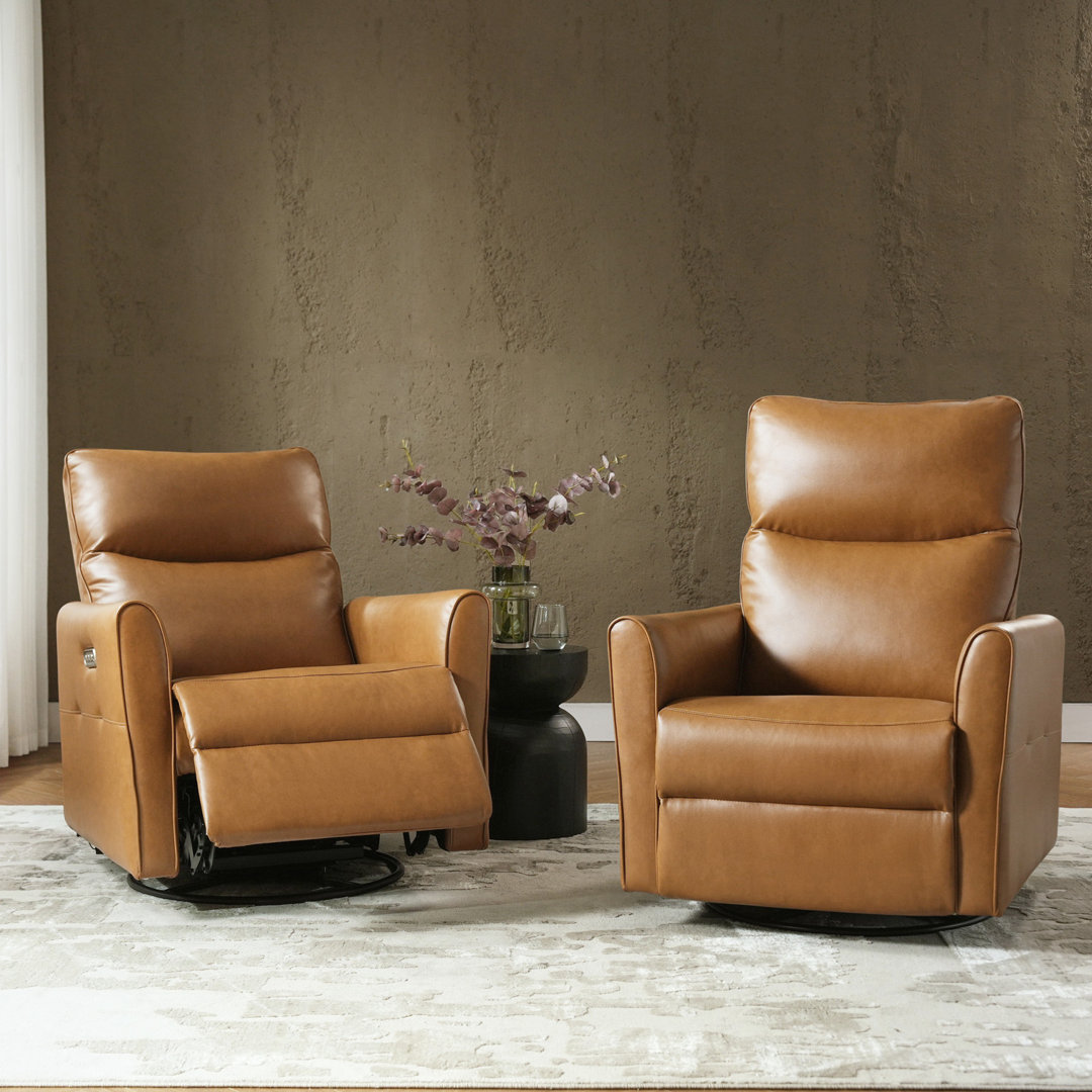 Tonisia Modern Faux Leather Dual Motor Power Swivel Recliner with Adjustable Power Headrest(Set of 2) Hokku Designs Upholstery 