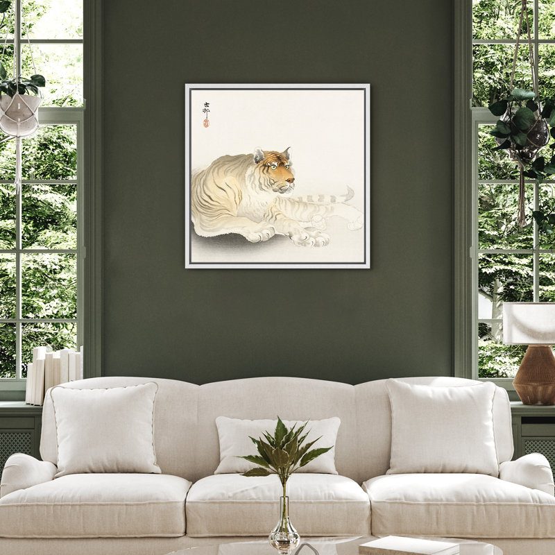 Tigre élégant, H 24 po x l 24 po x P 1,5 po, Cadre flottant blanc