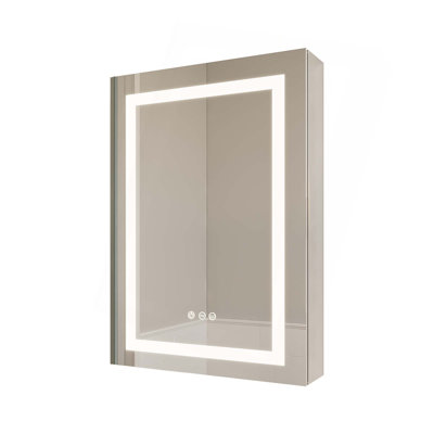 Bathroom Medicine Cabinet With LED Mirror, Anti-Fog, Waterproof, 3000K~6000K Single Door Lighted Bathroom Cabinet With Touch Swich, Dimmable,Recessed -  Latitude Run®, 9B75507C230B42D28E9883B67F8211AB