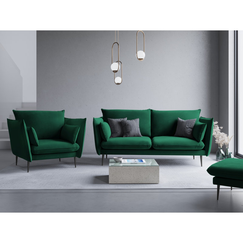 Adoraim 4 Seater Polyester Sofa, Gold, Green, 158Cm