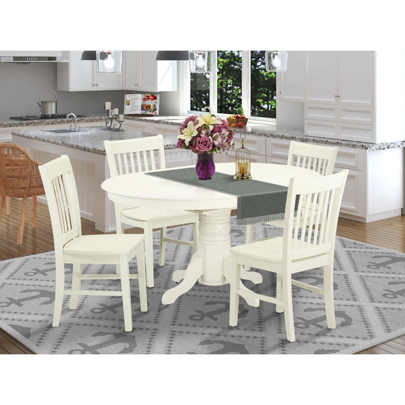 5 Piece Kitchen Table & Chairs Set Includes an Oval Dining Room Table with Butterfly Leaf and 4 Dining Chairs, 42x60 Inch, Linen White