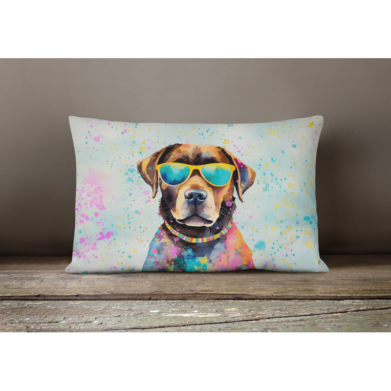 Chocolate Labrador Hippie Dawg Fabric Decorative Pillow