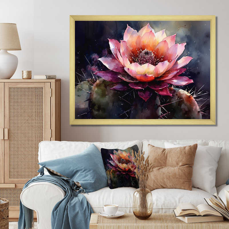 Ryoma rose vert cactus beauté II, H 34 po x l 44 po x P 1,5 po, Encadrement doré