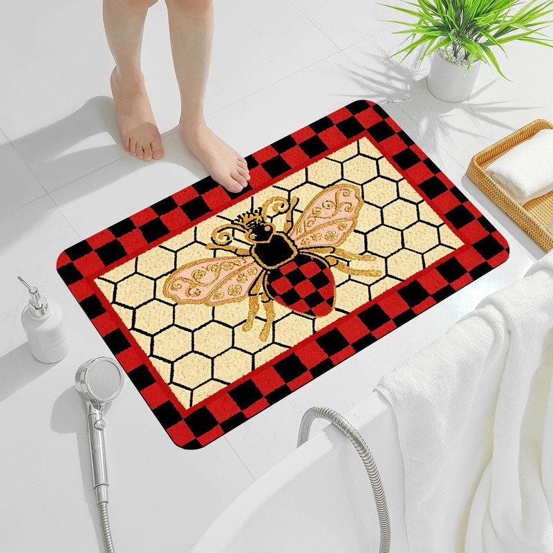  Tapis d'intérieur antidérapant pour l'extérieur, 24 po x 36 po, abeille Buffalo, Buffalo plaid bee, 24"x36"
