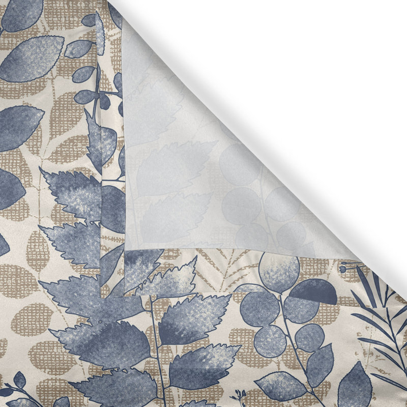 Red Barrel Studio® Spring Grommet Curtain Overlapped Watercolor Leaves 50" x 84" Dark Ceil Blue Brown, 50" W x 120" L