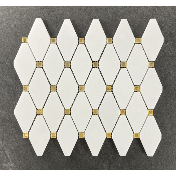Thassos White Marble Diamond And Gold Glass Wall Mosaic Tiles