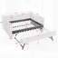 Lit de jour en vichy douillet avec couchette, sans sommier, port USB, forme de vague adorable, tissu en lin-1334970204