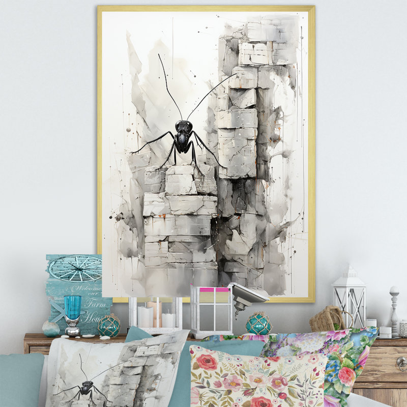 «Minimalist March Charcoal Ant I», reproduction sur toile, H 32 po x l 24 po x P 1 po, Cadre doré simple