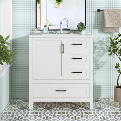 Ensemble de meuble-lavabo avec lavabo 30 po, armoire de rangement pour salle de bain avec plateau amovible et structure en bois massif