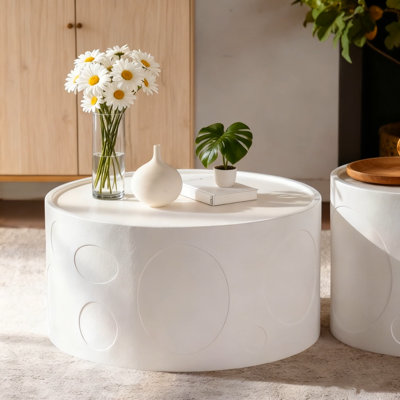 Round Side Table Handcrafted Relief Sturdy Pedestal en SideTable for Living Room no need to Assemble