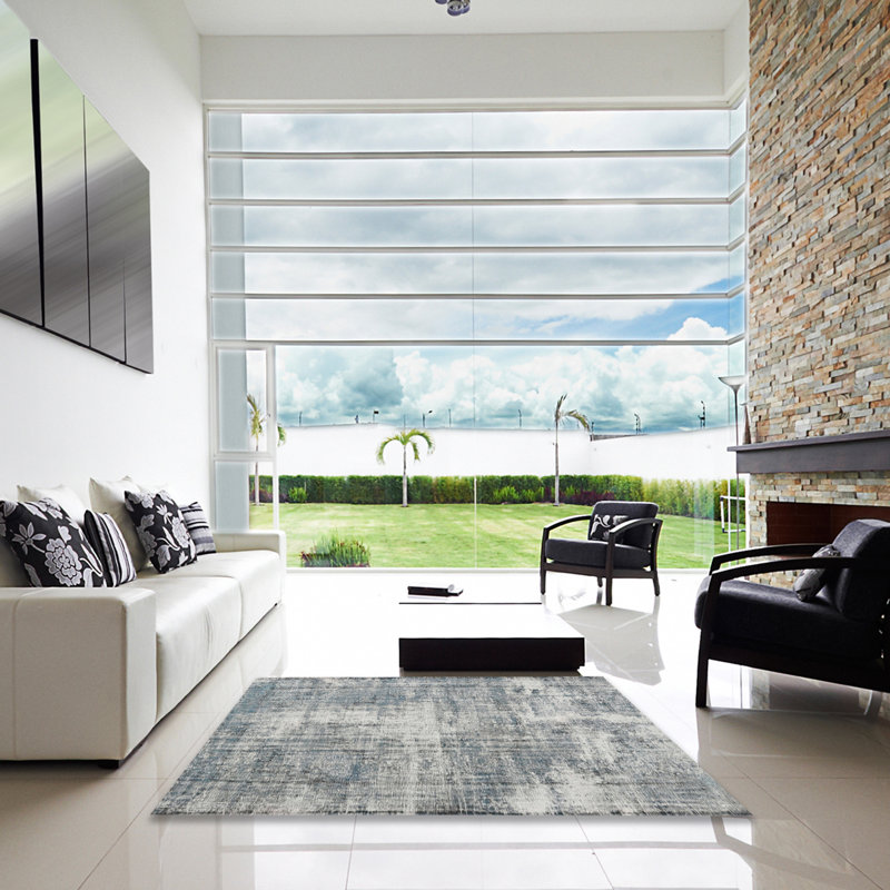 Tapis gris traditionnel/bleu ciel clair Caldello, Carré 5 pi