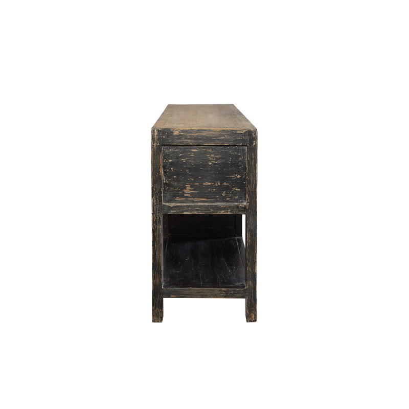 Antiqued Black 9-Drawer Wood Sideboard with Shelves