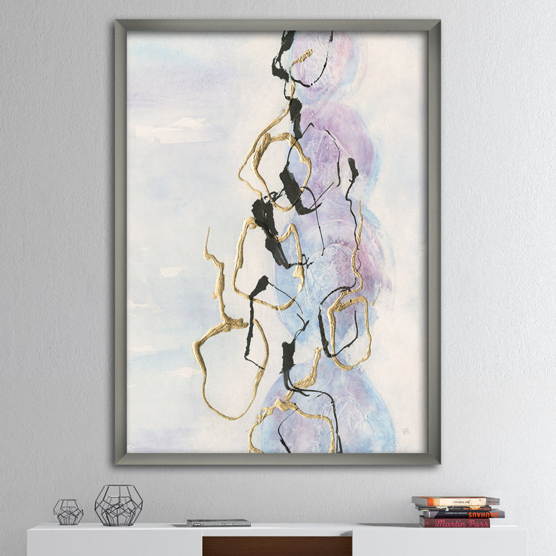 « gold lines on pastel i », reproduction d’image sur toile, Cadre argenté, H 20 po x l 12 po x P 1po