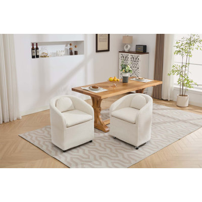 Élégant fauteuil de salle à manger en chenille avec coussin de dossier et roulettes pivotantes à 360 °, parfait pour le confort et la mobilité dans les salles à manger