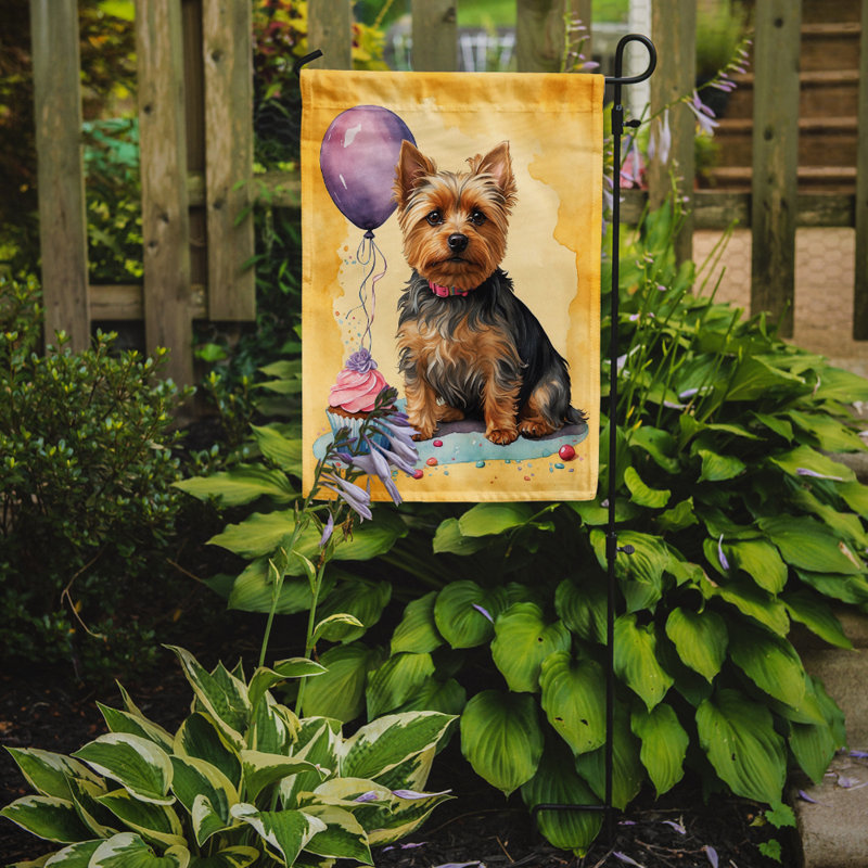 Drapeau de jardin «Happy Birthday», Terrier à poil soyeux