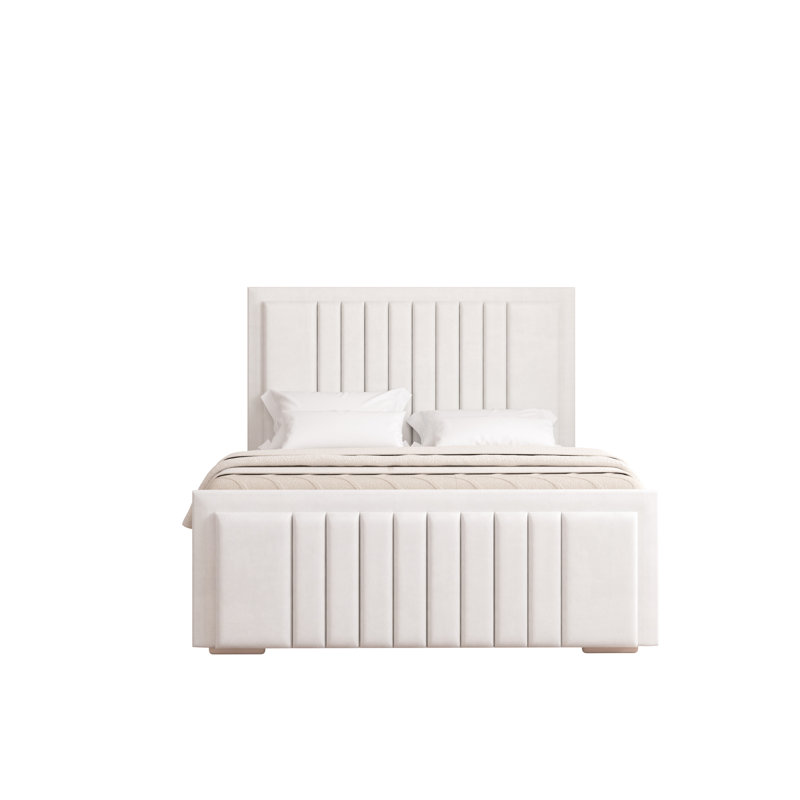 Alama Upholstered Panel Bed, Double (4'6), White