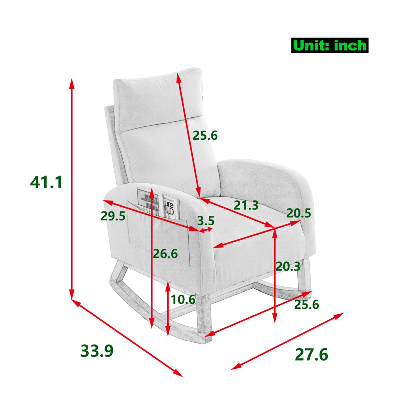 Chaise berçante d'appoint ivoire avec dossier haut et poches de rangement