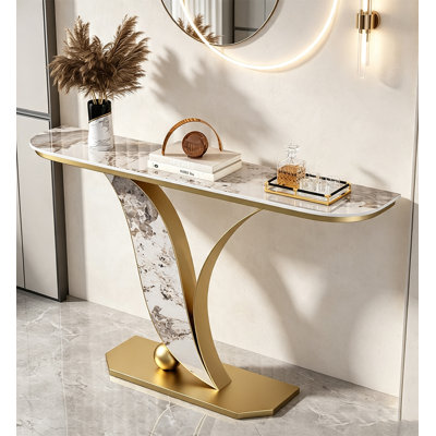 Table d'entrée artistique en forme de feuille en métal fritté en métal doré moderne Glam pour vestibule couloir salon