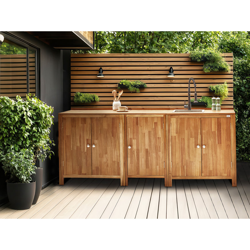 3 Piece Outdoor Kitchen Set with Sink VENOSA Acacia Wood Brown