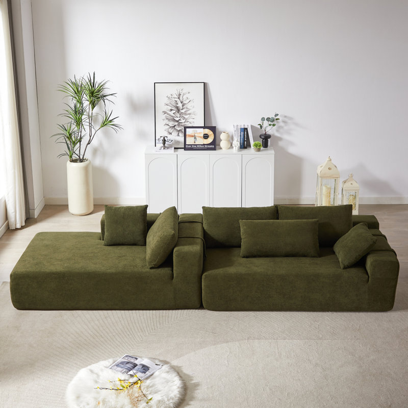 Ensemble de canapé modulaire rembourré Chenille Modern, Vert, Orienté à gauche (vu de face)