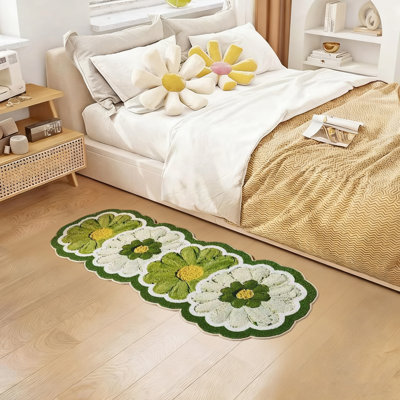 19.68 * 55.12 Inch Imitation Cashmere Carpet,Green Flower Carpet, Home Decoration Floor Mat, Living Room Carpet, Home Decoration