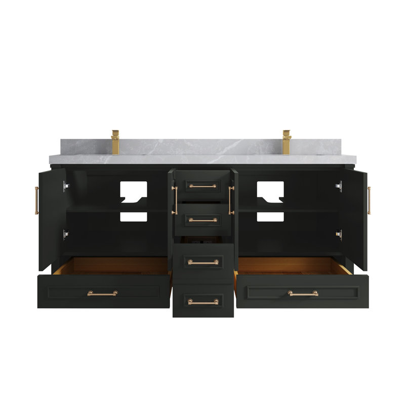 Aberdeen 72'' Double Bathroom Vanity with Top, Pearl Gray, Blacktop