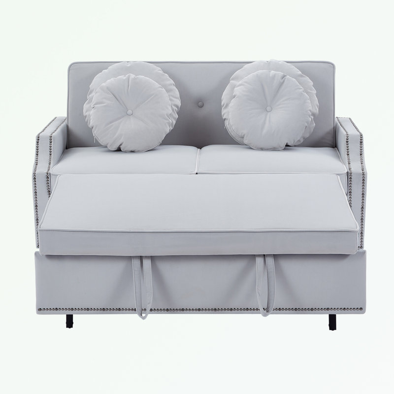 Totterdown 54.7'' Upholstered Convertible Sofa, Light Gray Polyester Blend