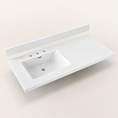 42" W x 21" D Solid Surface Bathroom Vanity Top with Integrated Left Sink 3.5" Backsplash 8" Widespread 3 Hole Faucet