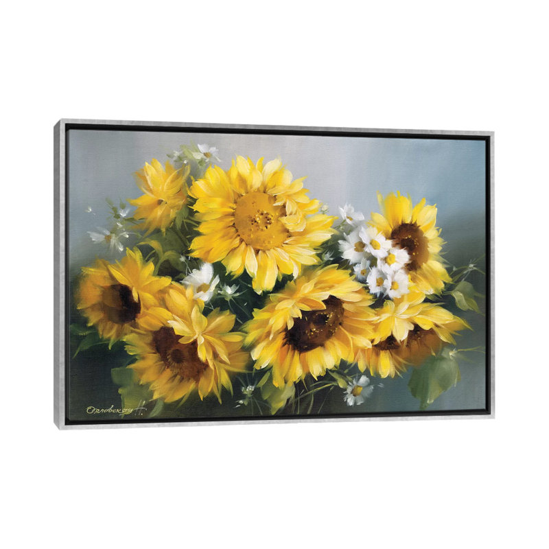 "Tournesols" par Natalia Arlouskaya, reproduction d’art, Pas de tapis, Toile avec cadre argenté, H 40 po x l 60 po x P 1,5 po