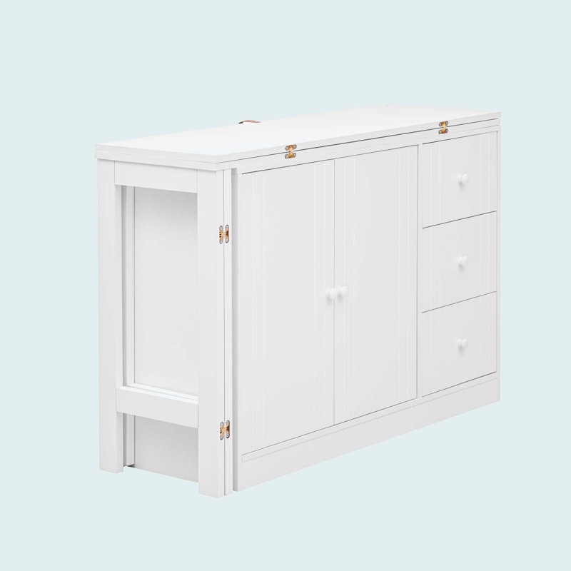 Innovative Sideboard With 2-Door, 3-Drawer Design And Adjustable Pull-Out Top For Flexible Use,Suitable, White