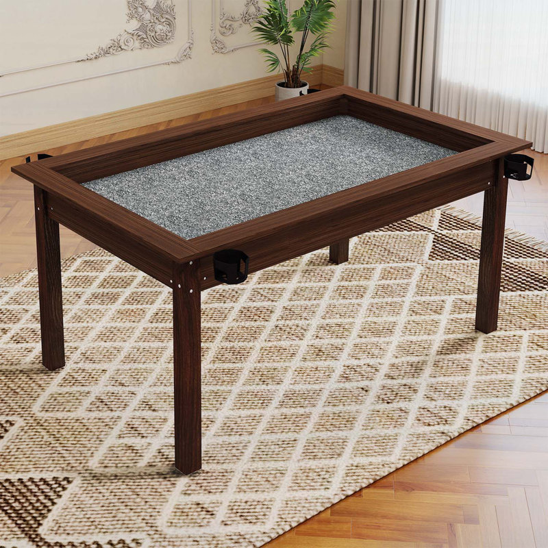 Table de jeu de société avec plateau amovible, pieds en bois, tapis de jeu antidérapant et porte-gobelets rotatifs