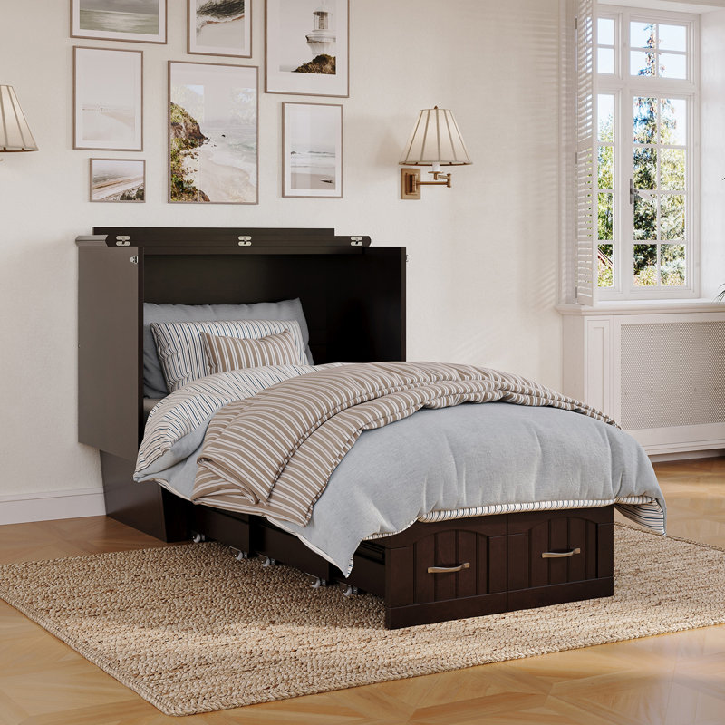 Lit escamotable en bois massif avec station de charge et matelas Kindig, Espresso, Simple