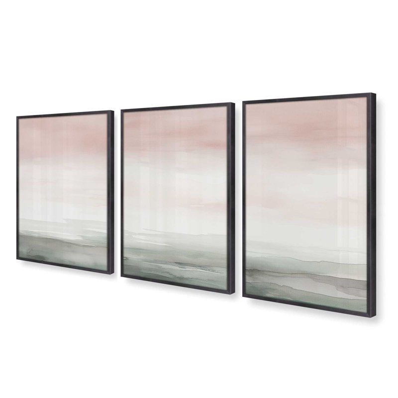 Ensemble de 3 impressions Peach Tranquility dans un cadre doré poli, 24 po x 18 po, Zinc patiné, H 11,25 po x l 27,75 po