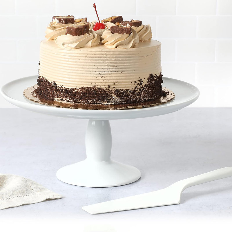 Martha Stewart 12 Inch Fine Ceramic Round Cake Stand With Server in White