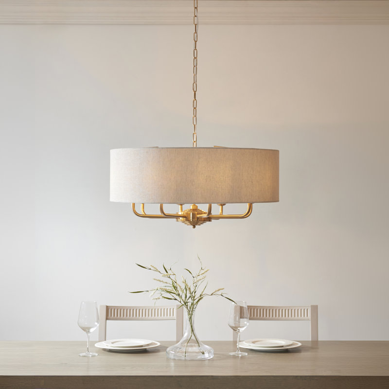 Landover 8lt Pendant light finished in Vintage Brass and Natural