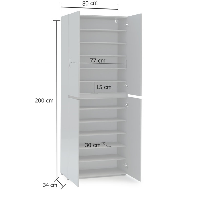 Sahad 30 Pair Shoe Storage Cabinet, Grey Gloss