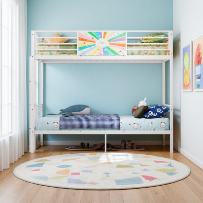 Twin Over Twin Metal Bunk Bed For Adults & Kids, Heavy Duty Bunk Bed Frame With Full-Length Guardrail Padded Ladder, No Box Spring Needed