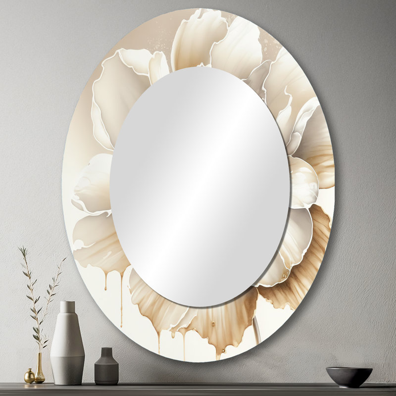 Miroir mural Blooming Beige Floral Design II - Beige, 43 po x 33 po
