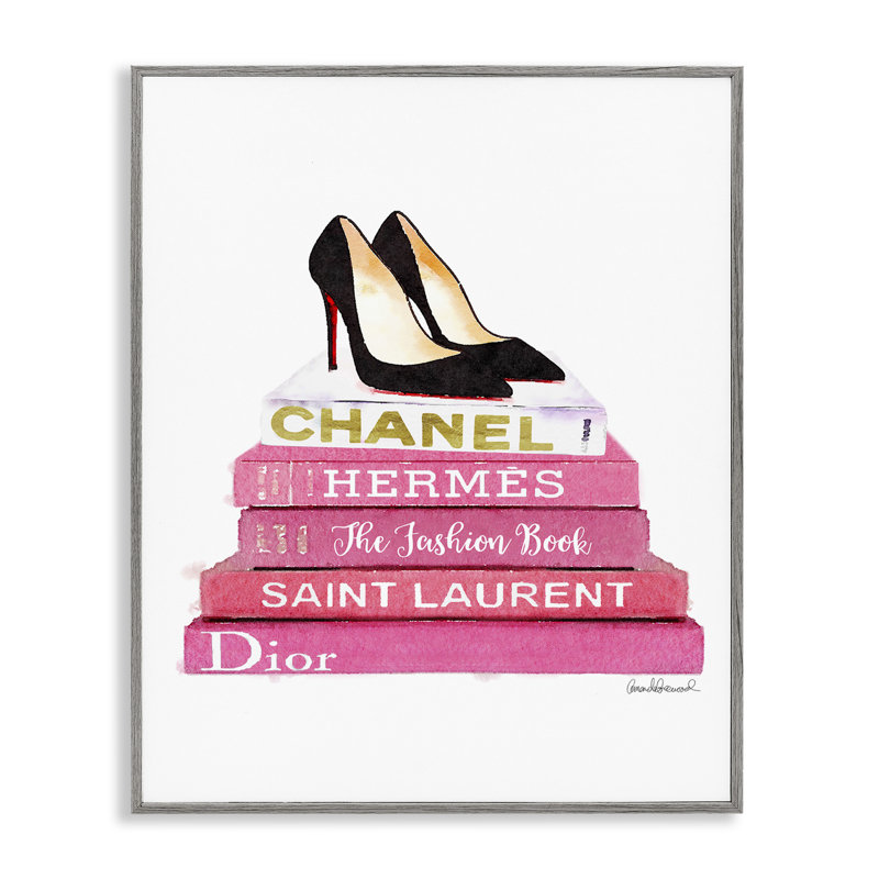 «Pink Fashion Books Pump Heels», impression, H 14 po x l 11 po, Estampe numérique Farmhouse