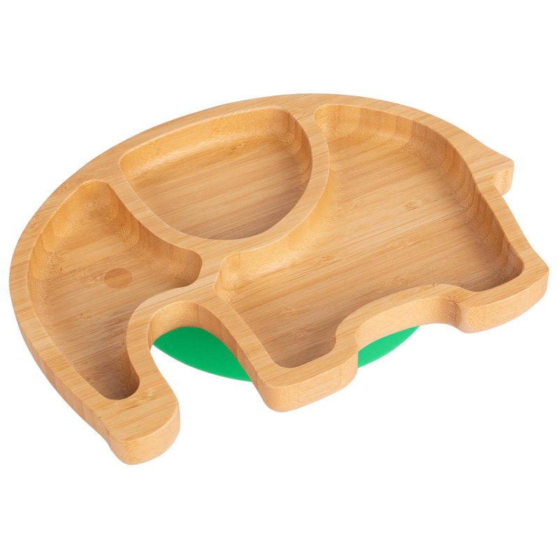 Tiny Dining - Children's Bamboo Suction Elephant Plate, Green